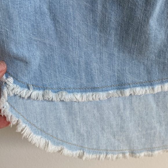 Melrose and Market Denim Button Down Shirt with Frayed Hi Lo Hem - Picture 5 of 6
